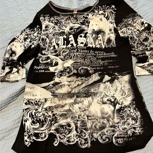 Big Bang EUC Alaska tee 3/4 sleeve. Black with white graphics. Gorgeous design!